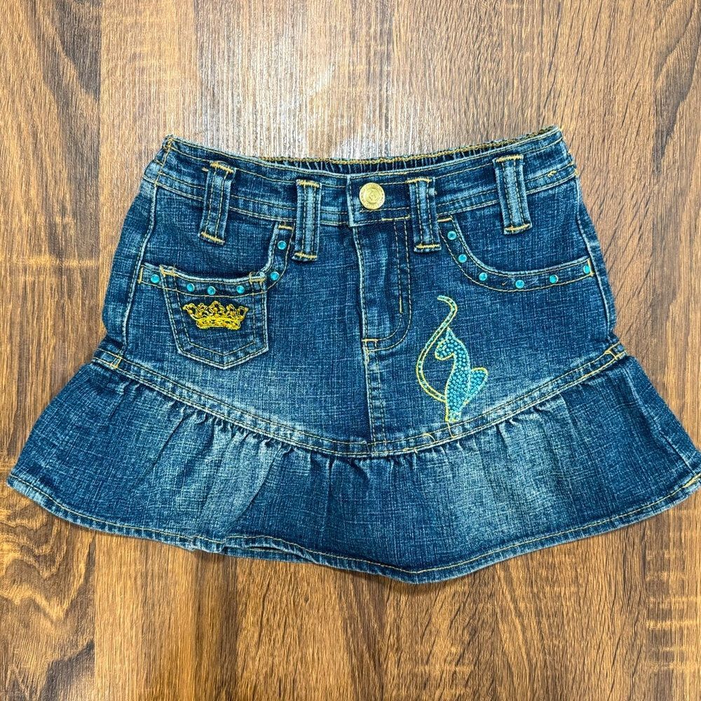 Vintage Y2K Baby Phat Denim Skort Girls Size 5 Ruffle Rhinestone Shorts